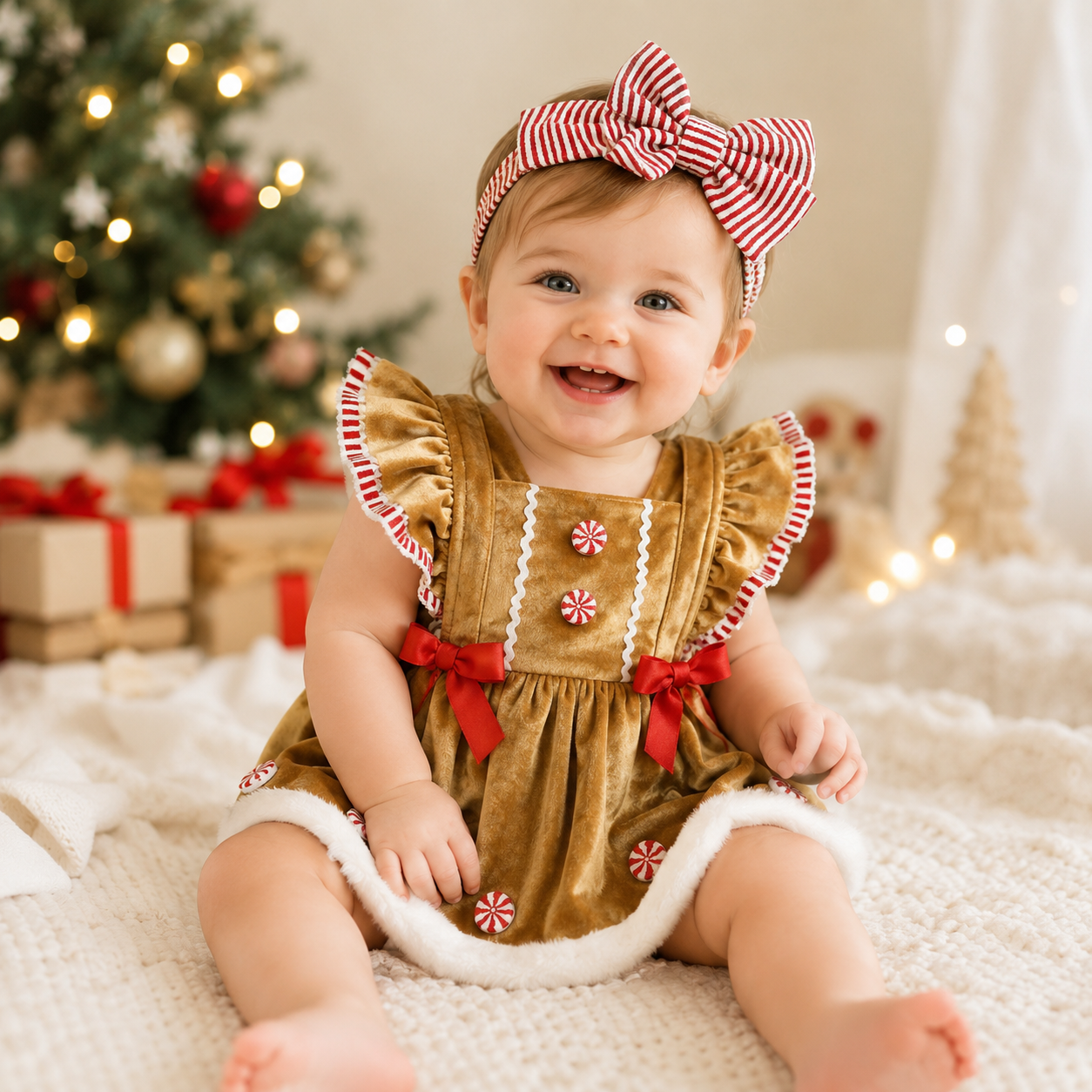 Baby Girls Christmas Romper Dress Outfit with Headband