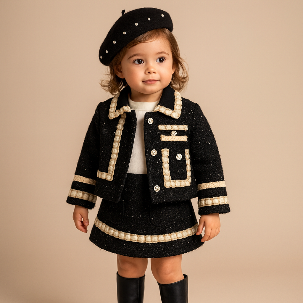 Plaid Print Button Front Jacket and Skirt Set