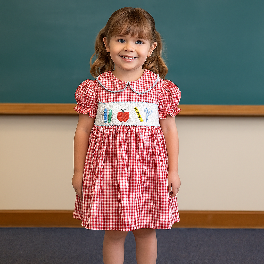 Apple Embroidery Plaid Dress