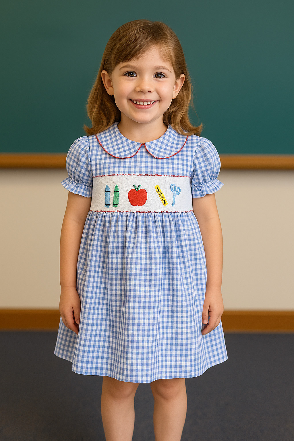 Apple Embroidery Plaid Dress