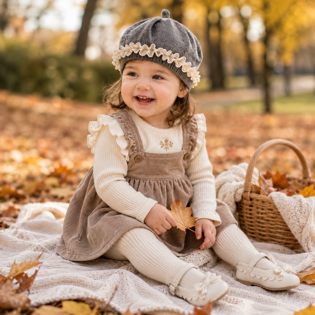 Baby Girl Lace Ruffle Knit Beret Soft Cotton Hat