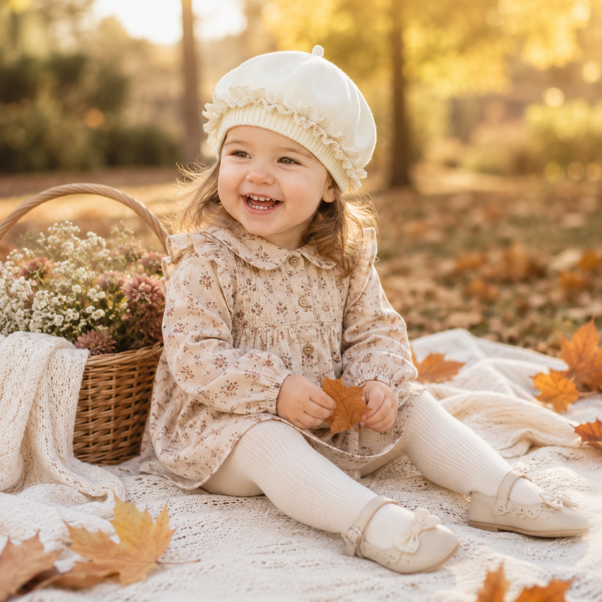 Baby Girl Lace Ruffle Knit Beret Soft Cotton Hat