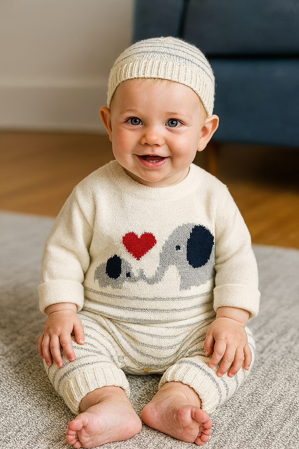 Elephant Knit Baby Romper