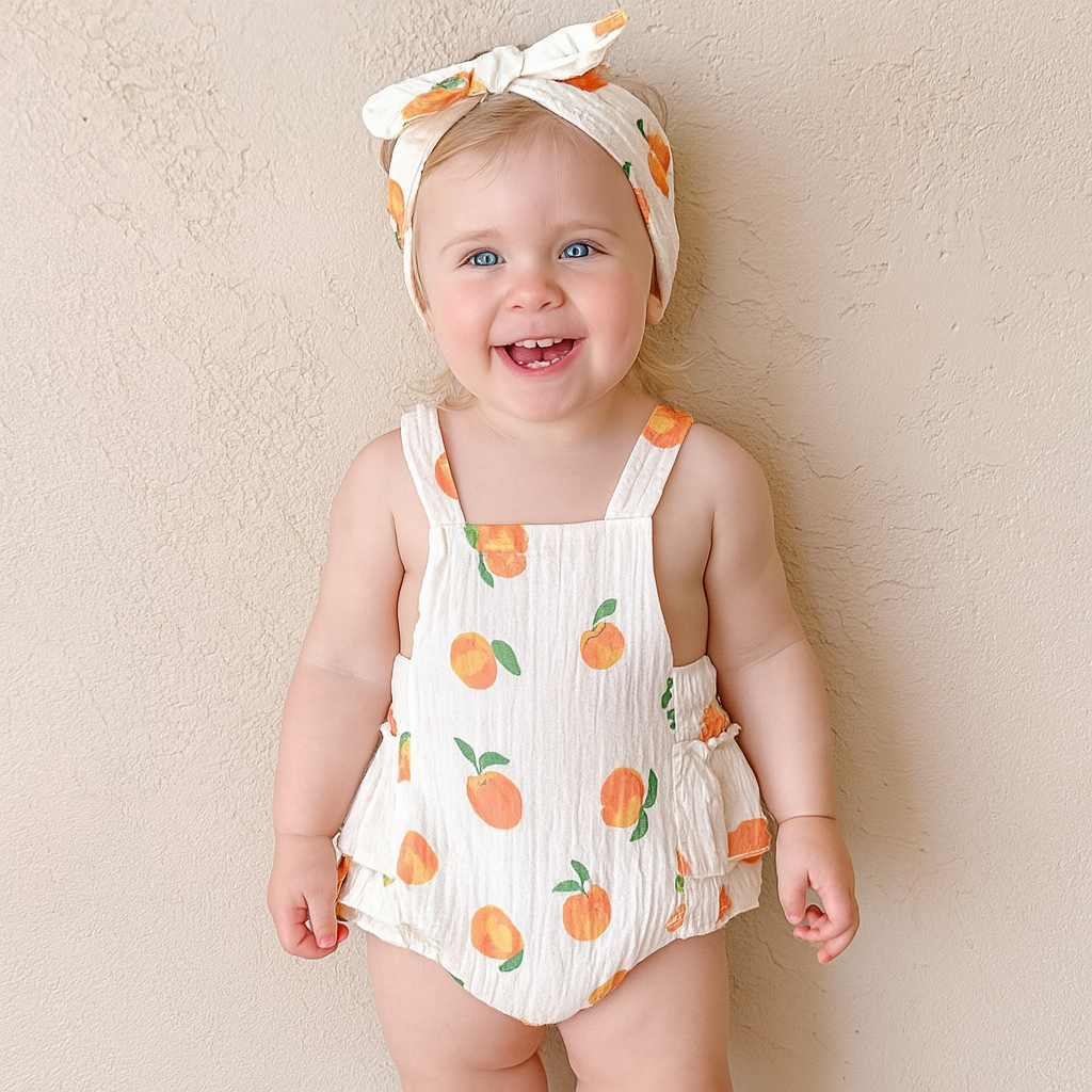Peach Print Baby Girl Summer Romper