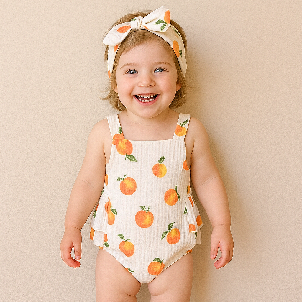 Peach Print Baby Girl Summer Romper