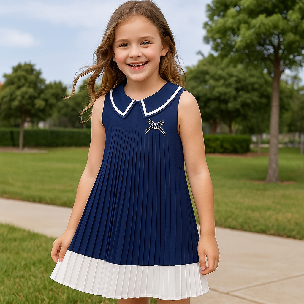 Girls' Sleeveless Summer Chiffon Pleated Dress