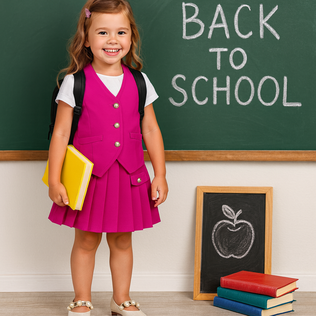 Sleeveless Button Vest and Pleated Skirt Outfit