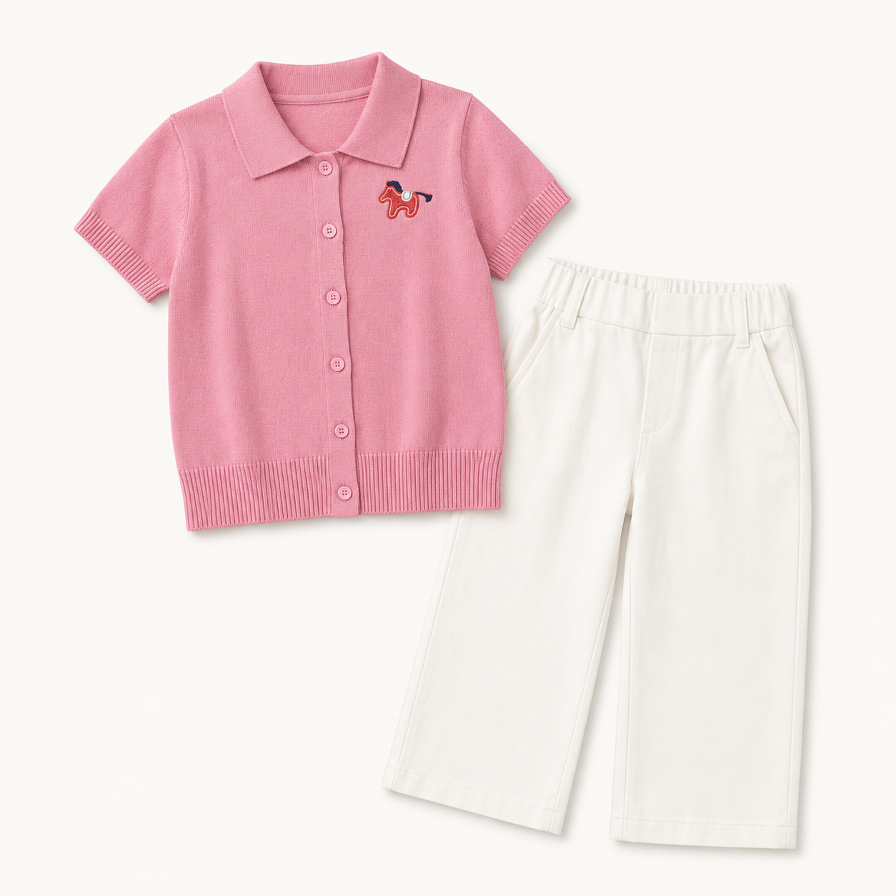 Children's Short Sleeve Knit POLO Shirt Casual Pants Two-Piece Set