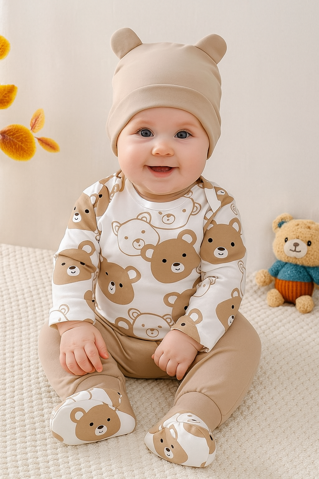 Long Sleeve Bear Baby Bodysuit Set