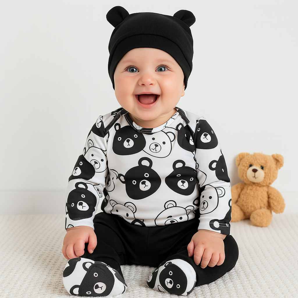 Long Sleeve Bear Baby Bodysuit Set