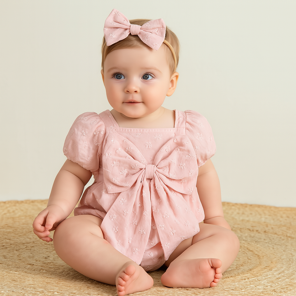 Girl Summer Romper with Bow Headband