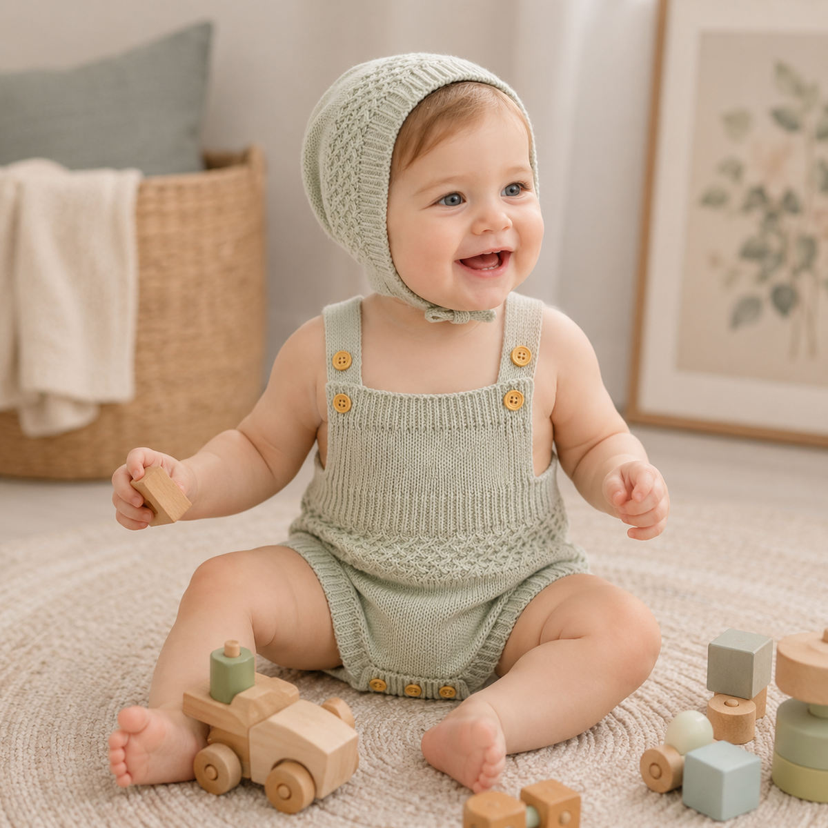 Baby Unisex Solid Knit Sleeveless Bodysuit & Hat 2-Piece Set