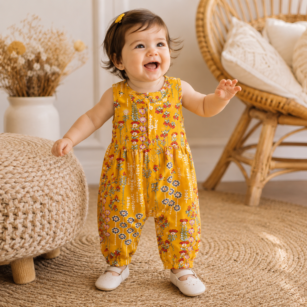 Baby Girl Floral Sleeveless Cotton Romper | Summer Holiday Jumpsuit 0-3T