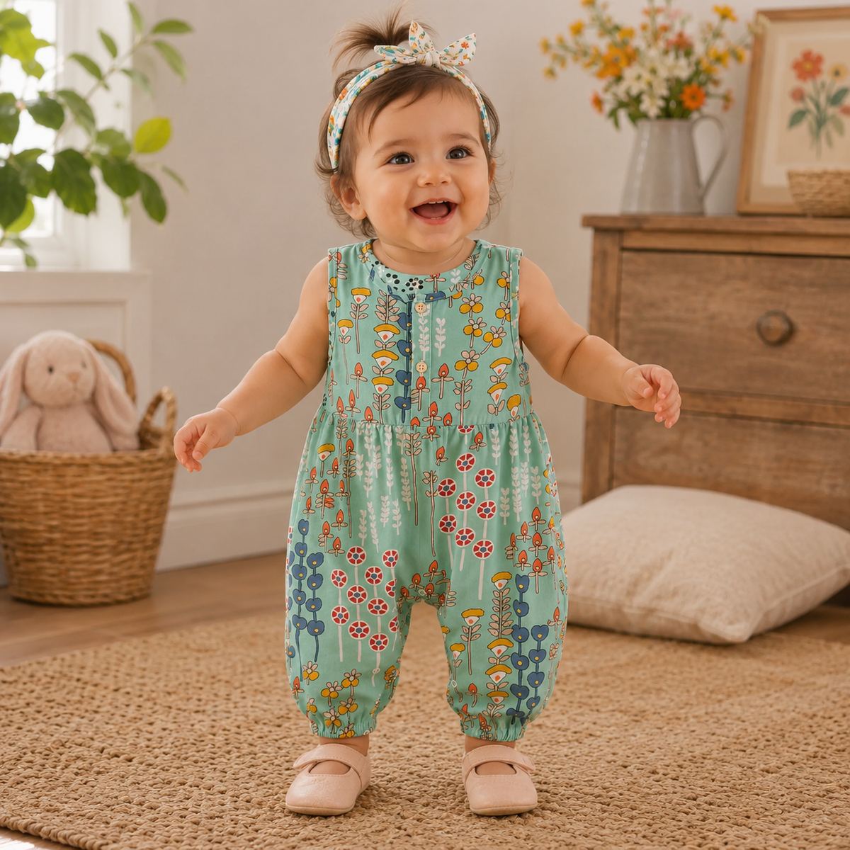Baby Girl Floral Sleeveless Cotton Romper | Summer Holiday Jumpsuit 0-3T