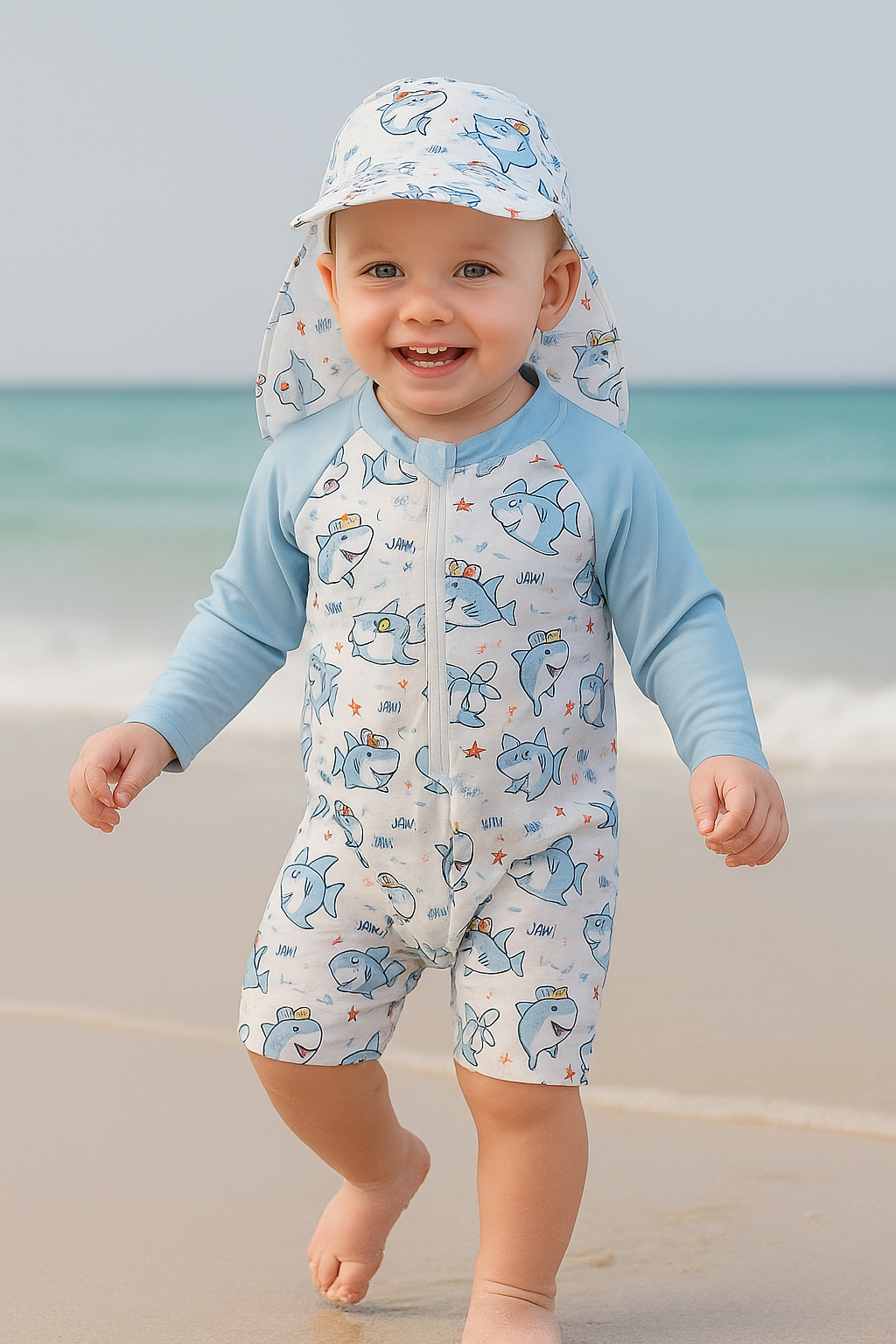 Baby Boy Rash Guard Swimsuit with Swim Cap
