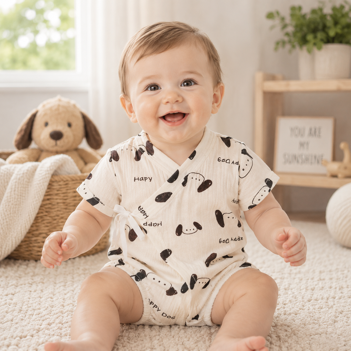 Unisex Baby Soft Cotton Printed Short Sleeve Bodysuit One-Piece