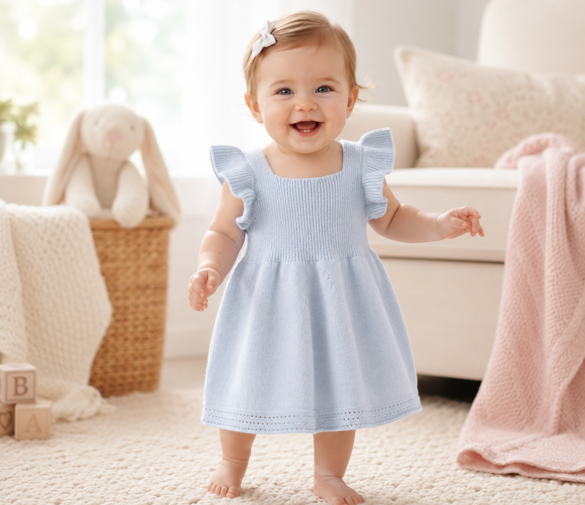 Baby Girl Flutter Sleeve Knit Dress