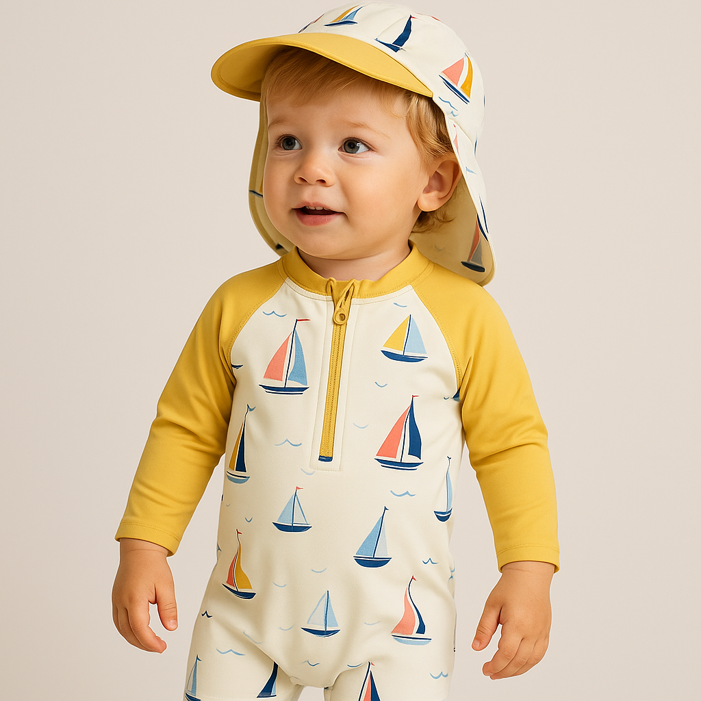 Toddler Sailboat Swimsuit with Sun Hat