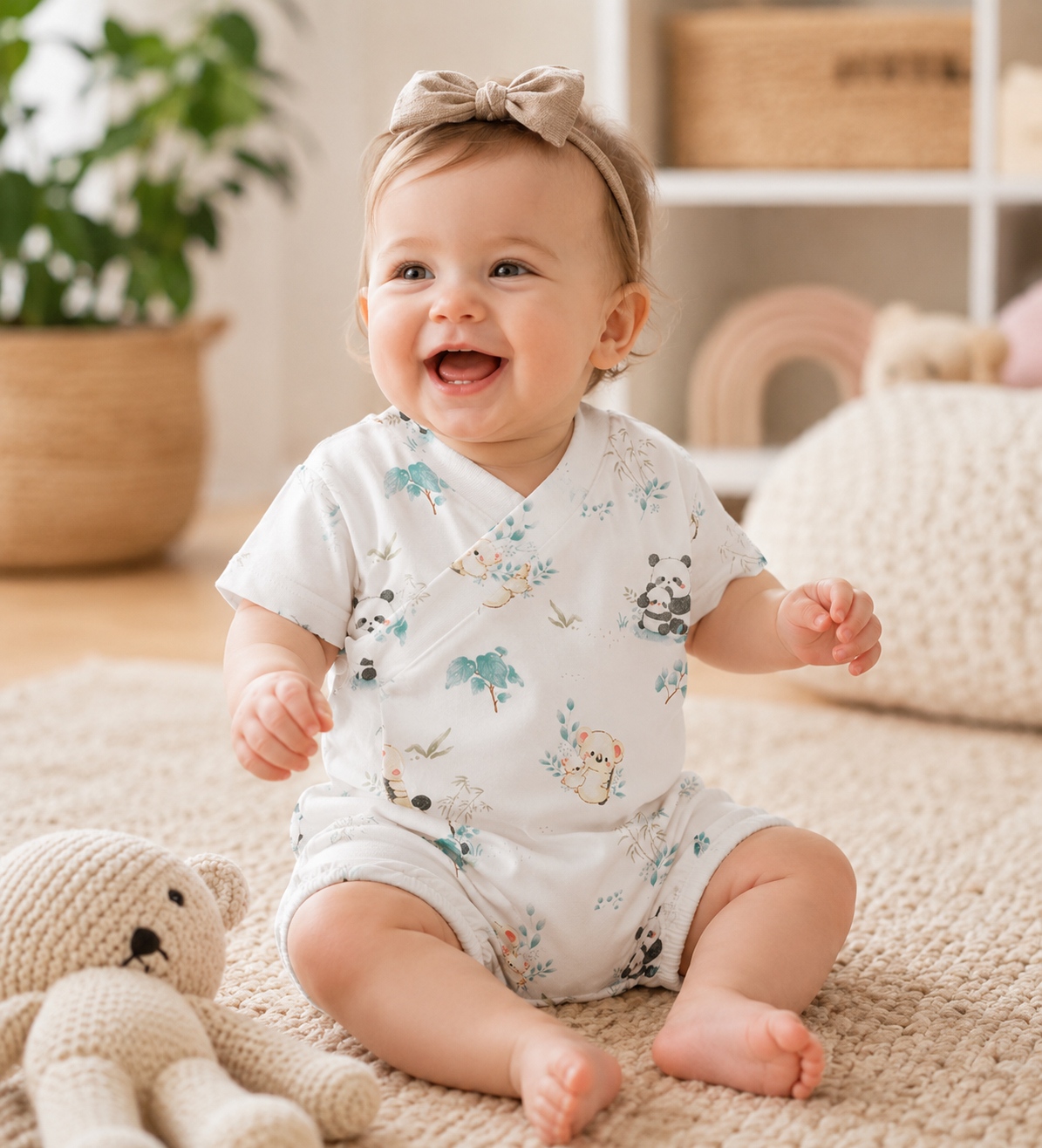 Newborn Baby Thin Breathable Short Sleeve Crawling Suit Bodysuit