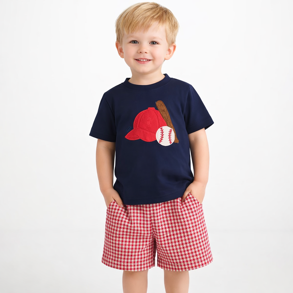 2-Piece Baseball Embroidery T-Shirt & Shorts Set