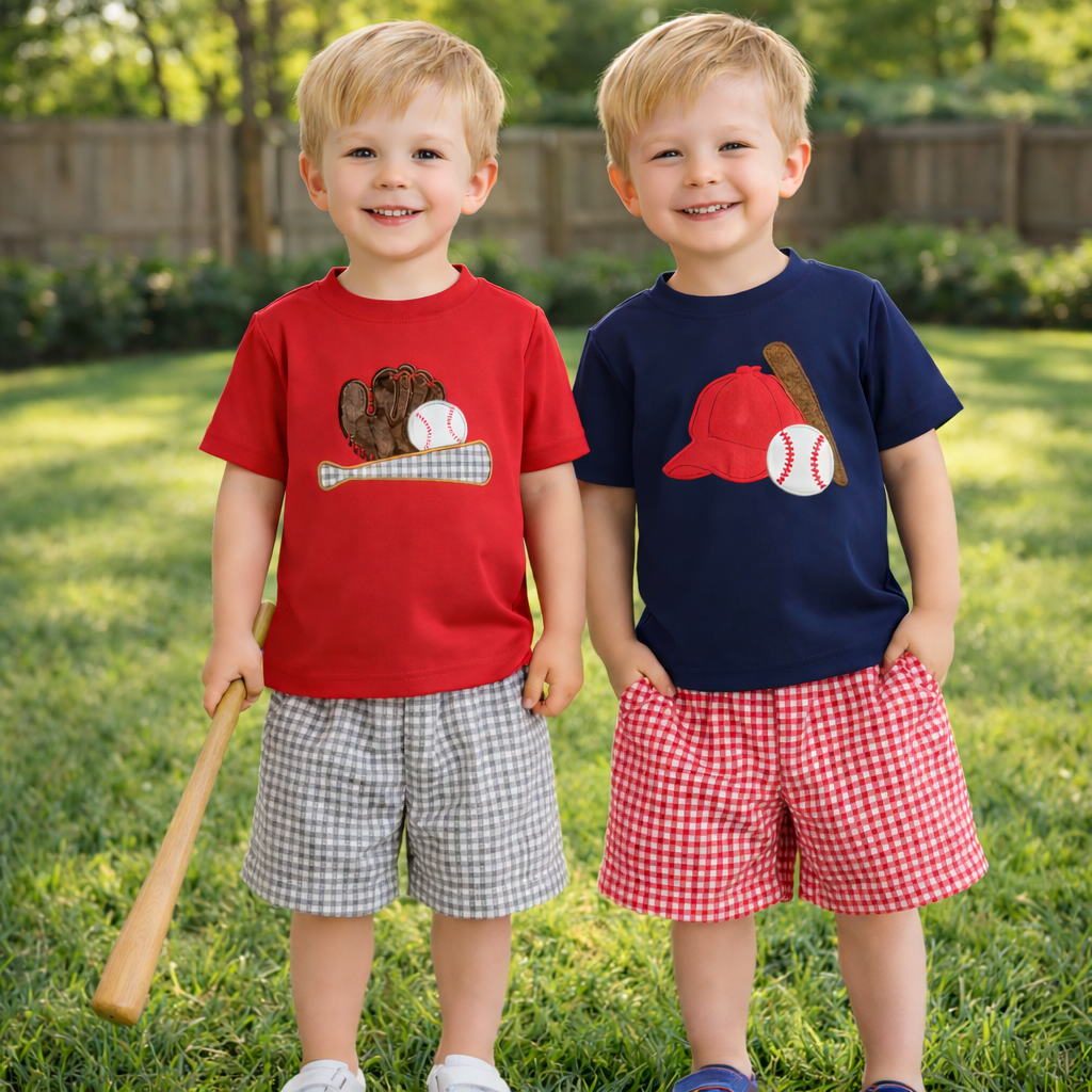 2-Piece Baseball Embroidery T-Shirt & Shorts Set