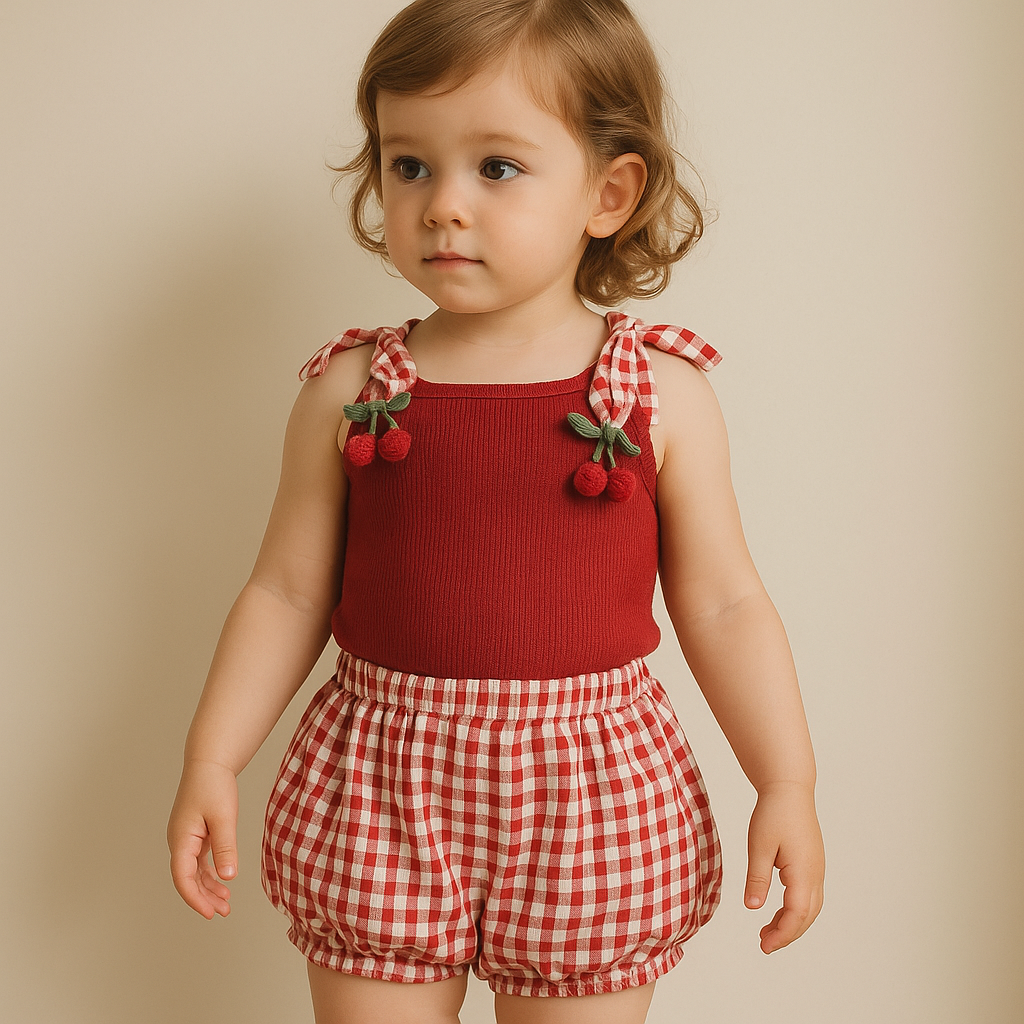 Baby Girl Cherry Plaid Summer Outfit