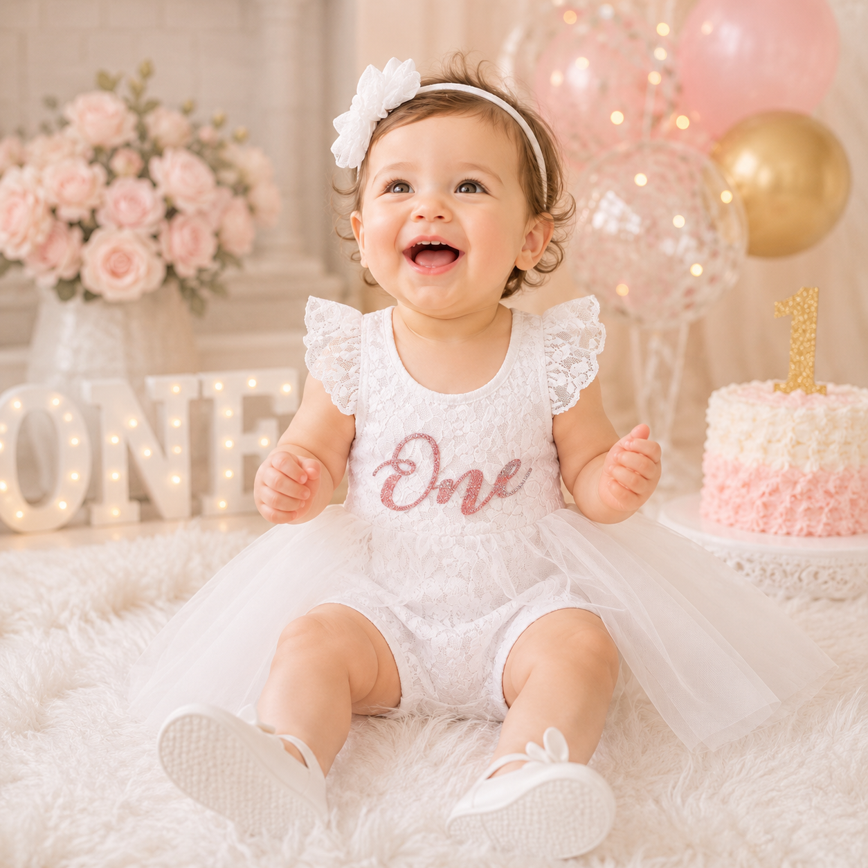 Baby Girls Birthday Floral Lace Romper Dress