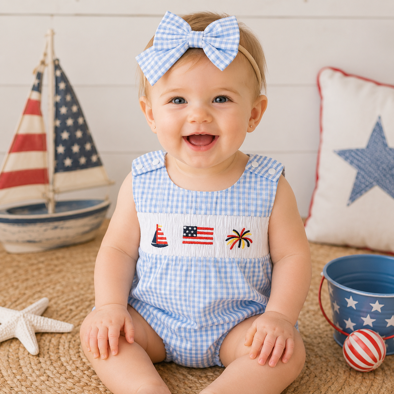 Baby 4th of July Smocked Flag Embroidery