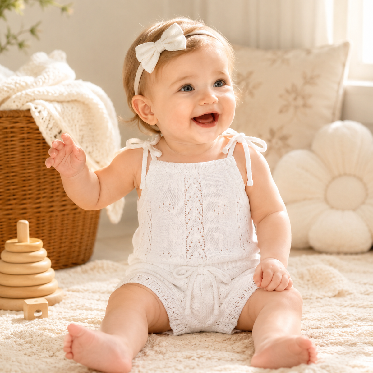 Newborn Baby Girl Sleeveless Knit Bodysuit & Shorts 2-Piece Set