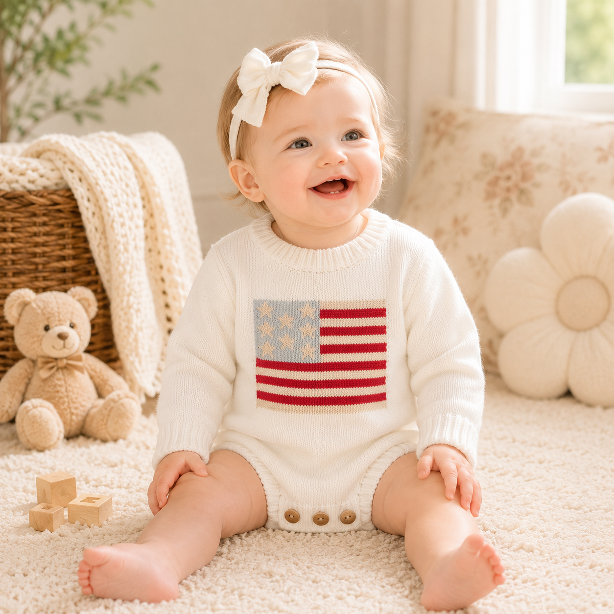 Baby 4th of July Flag Pattern Knit Sweater Bodysuit