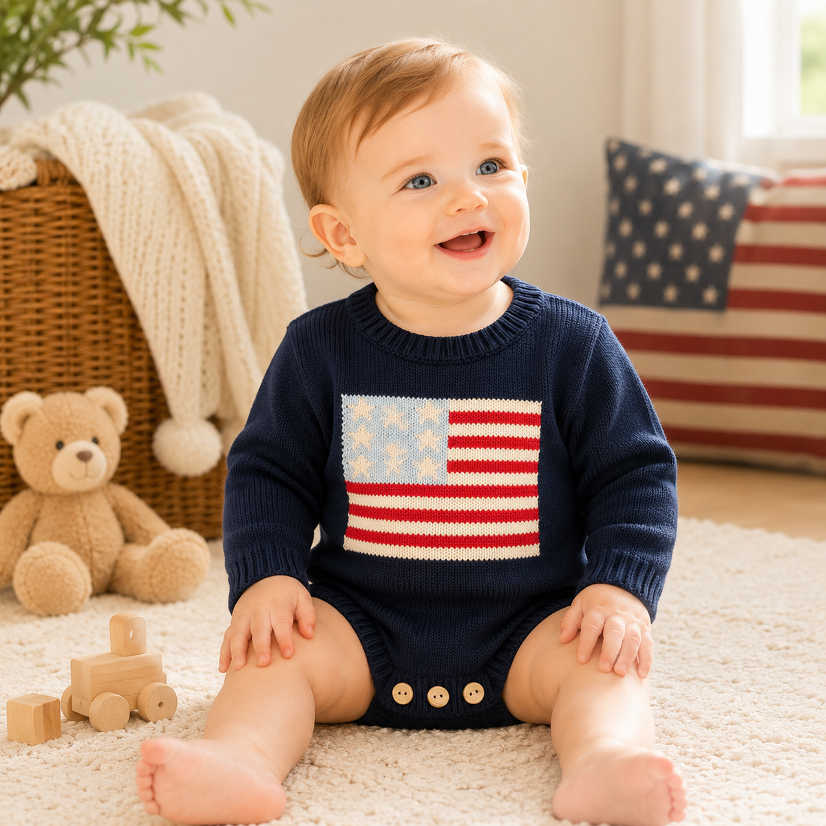Baby 4th of July Flag Pattern Knit Sweater Bodysuit