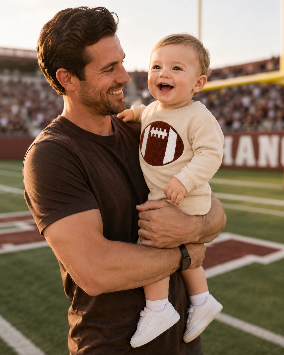 Baby Boy American Football Embroidered Long Sleeve Bodysuit