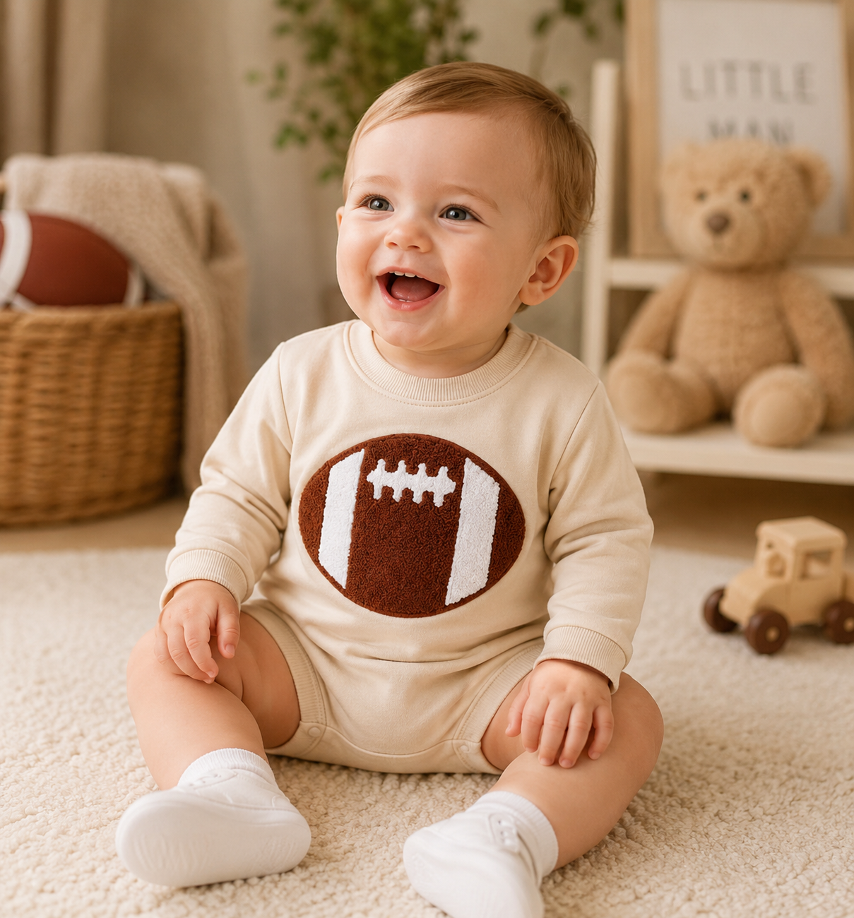Baby Boy American Football Embroidered Long Sleeve Bodysuit