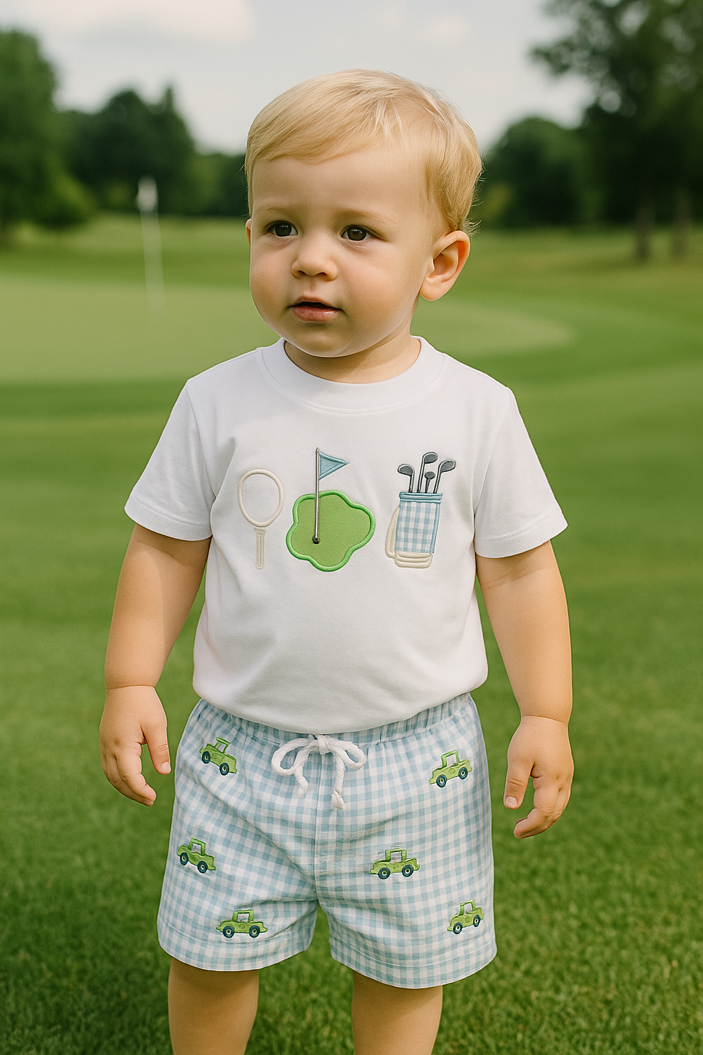 Baby Boy Golf Shirt and Plaid Shorts Set