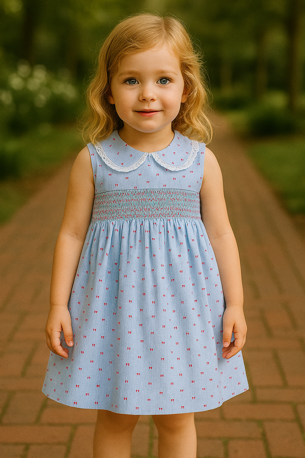 Girls' Smocked Dress with Peter Pan Collar