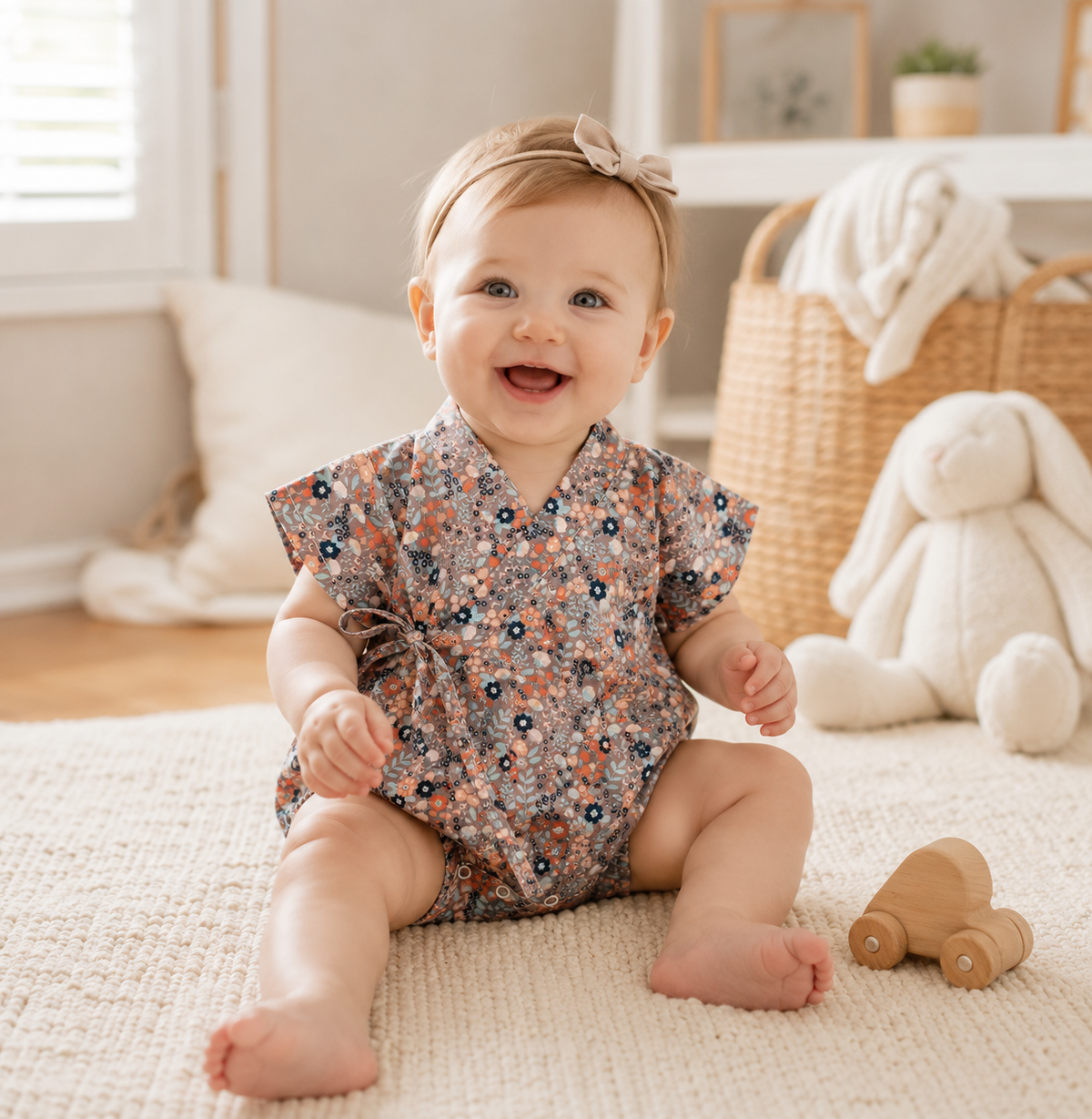 Baby Girl Floral Cotton Kimono Bodysuit Romper