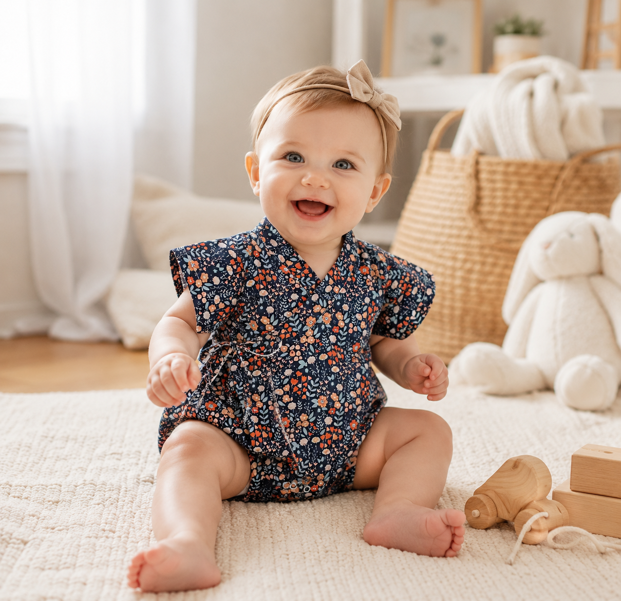 Baby Girl Floral Cotton Kimono Bodysuit Romper