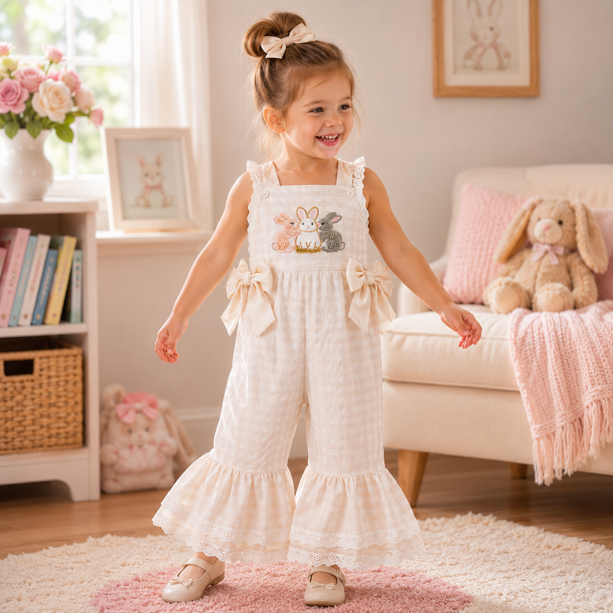 Toddler Baby Girls Easter Plaid Jumpsuit