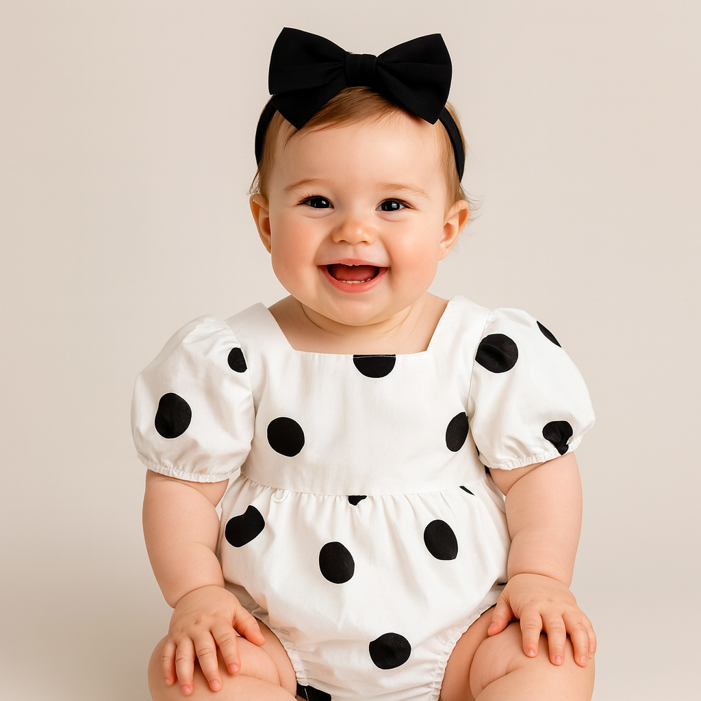 Black Polka Dot Baby Romper