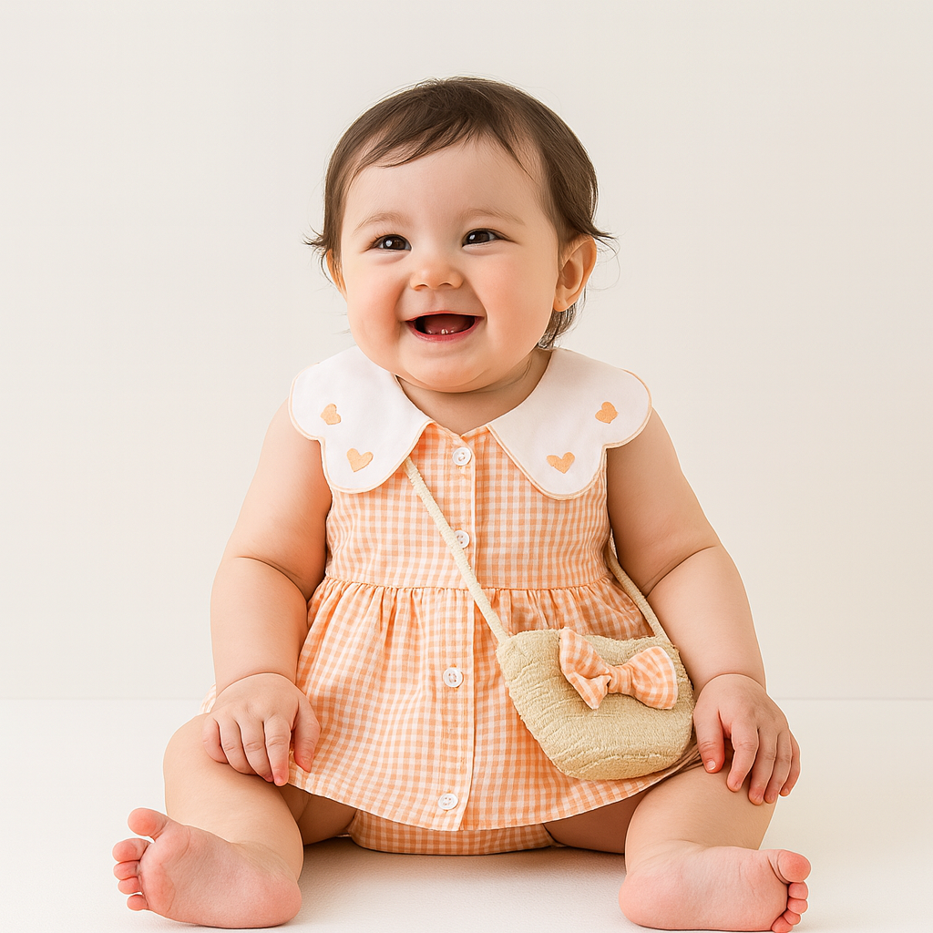 Girl Gingham Sleeveless Dress and Backpack Set