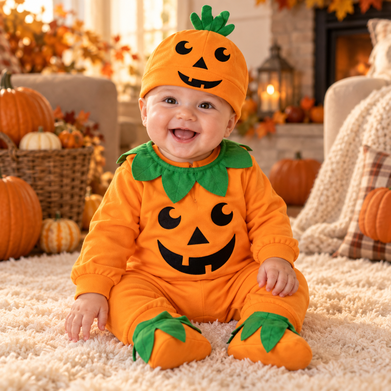 3-Piece Baby Pumpkin Halloween Costume Outfit