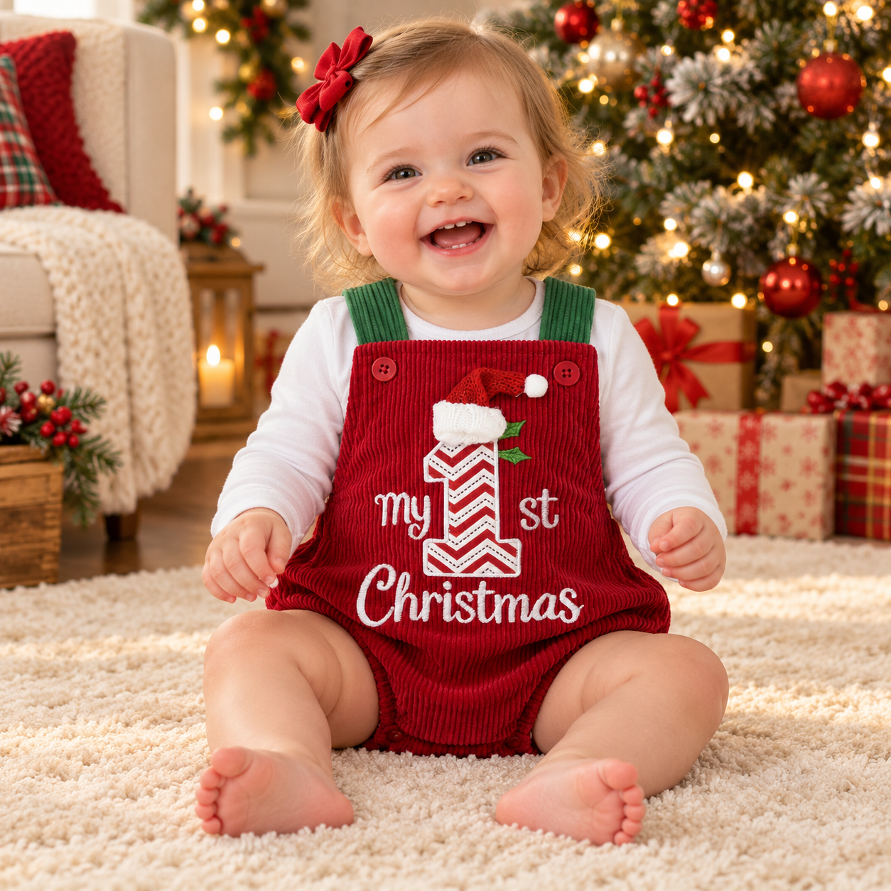 Baby Christmas Embroidered Suspender Bodysuit