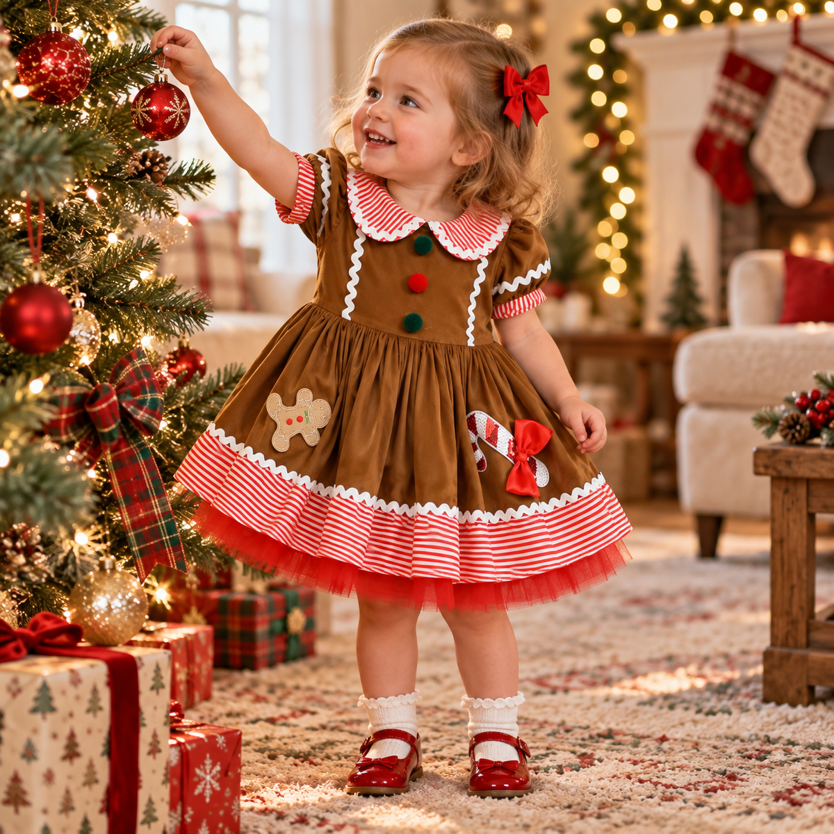 Toddler Girl's Christmas Gingerbread Man Collar Dress