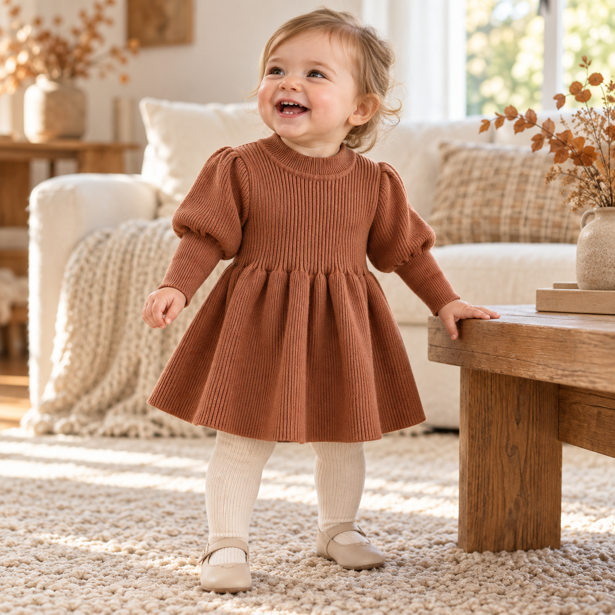 Baby & Toddler Puff Sleeve Cotton Knit Dress