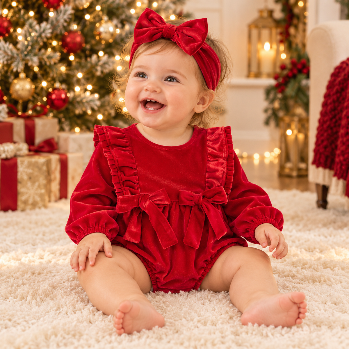 Baby Girl Ruffle Bow Romper & Headband Set