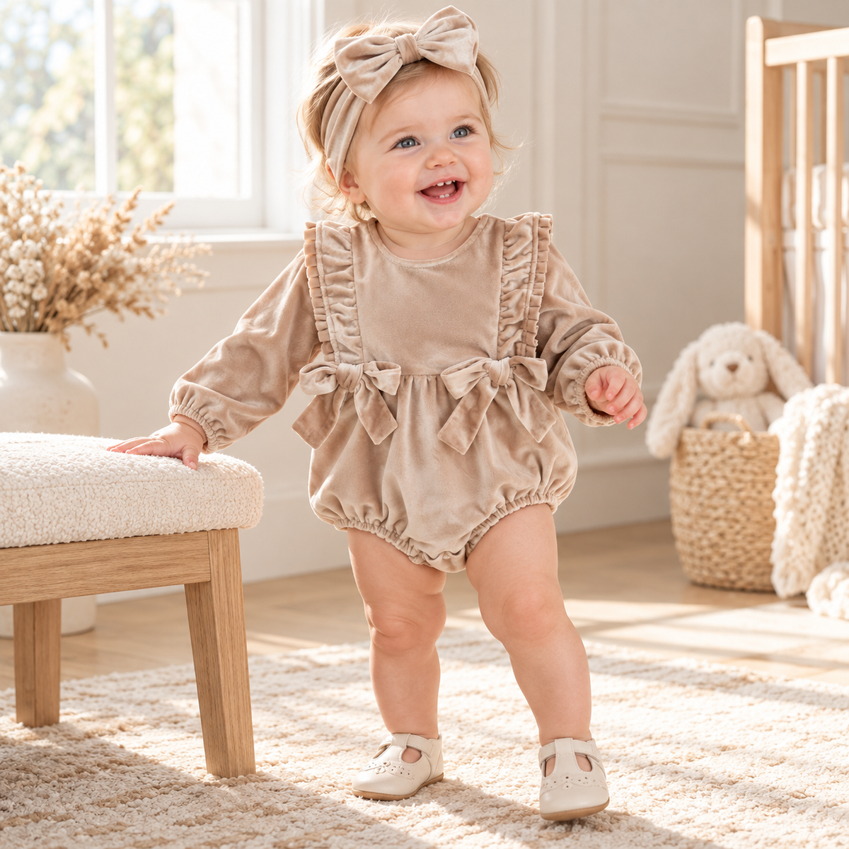 Baby Girl Ruffle Bow Romper & Headband Set
