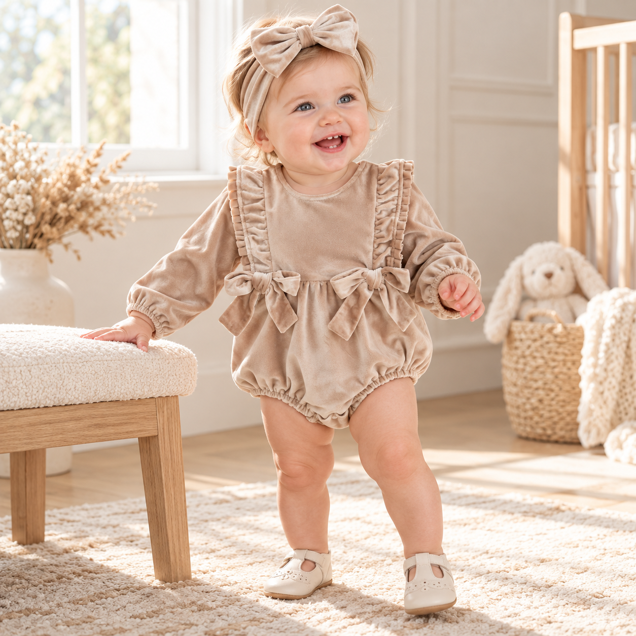 Baby Girl Ruffle Bow Romper & Headband Set