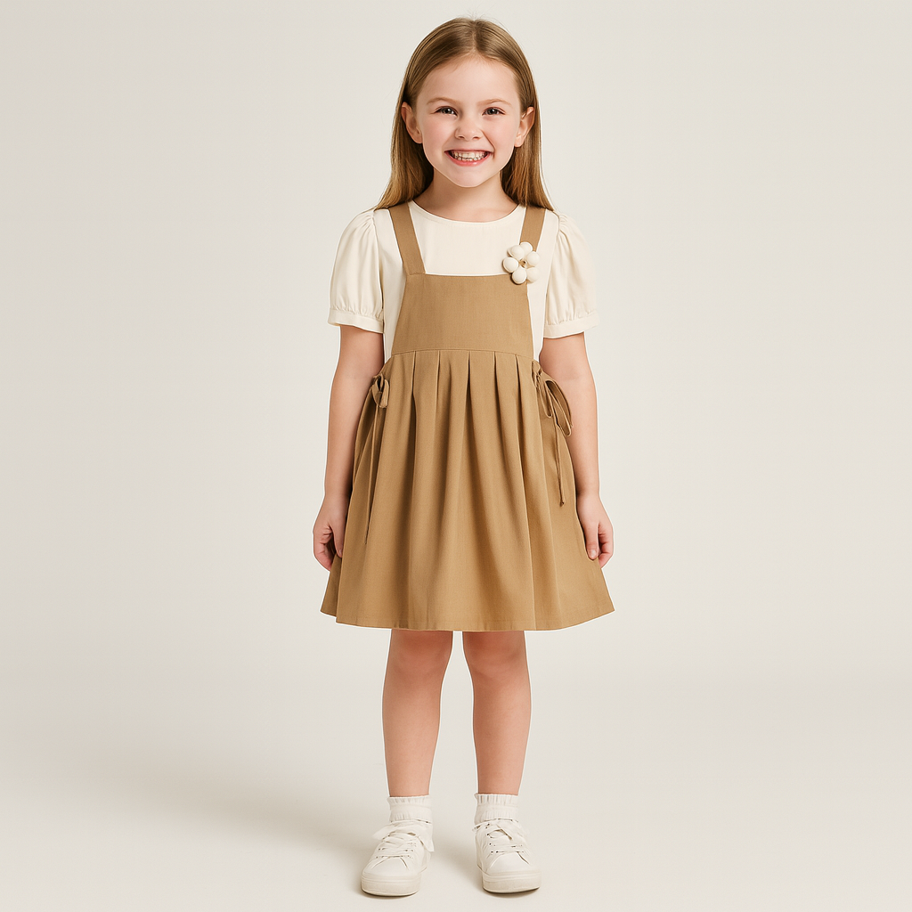 Puff Sleeve Top & Suspender Skirt