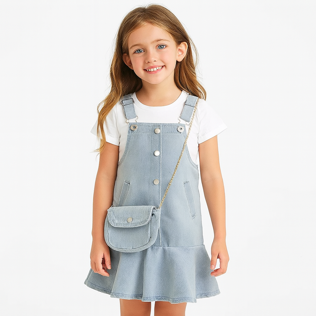 Girls' Denim Ruffle Dress with Purse