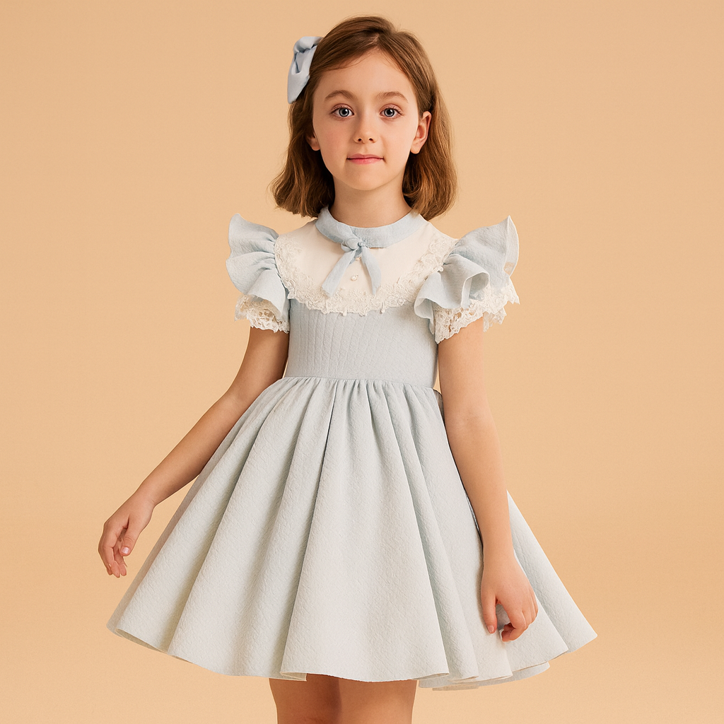 Girls’ Elegant Lace Ruffle Dress